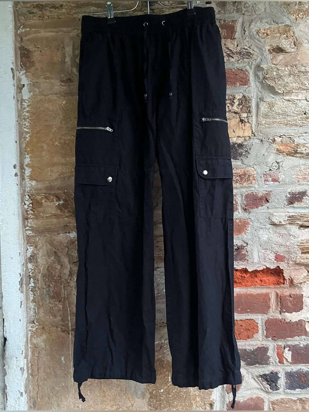 Banana Republic Black Baggy Cargo Drawstring Elastic Waist Cotton Pants XS